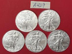 FIVE $1 American Silver Eagles 1 oz BU 5 BU Coins 2010-2020 Estate Sale A429