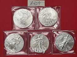 FIVE $1 American Silver Eagles 1 oz BU 5 BU Coins 2010-2020 Estate Sale A429