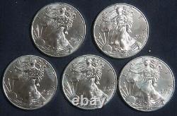 Five (5) 2015 Silver American Eagle 1 Oz Bullion Milk Spots Lot 250801