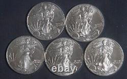 Five (5) Different Silver American Eagles 1 Oz Bullion Lot 280915
