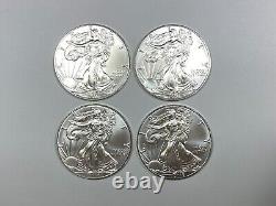 Four (4) Pristine Gem BU 2016 American Silver Eagle Coins