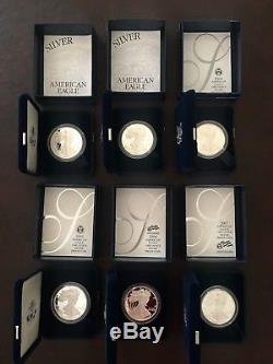 Lot 14 American Eagle Proof One Ounce Silver Dollars with Boxes And COA's US MINT