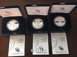 Lot 14 American Eagle Proof One Ounce Silver Dollars with Boxes And COA's US MINT