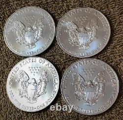 Lot (4) 2008 BU Silver American Eagles Bought Unopened US Mint Roll in 2008