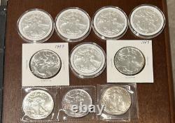 Lot Of 10 Silver Eagles 1oz Coin (5) 2005, (2) 1987, 1989, 1990 1986 With Toning
