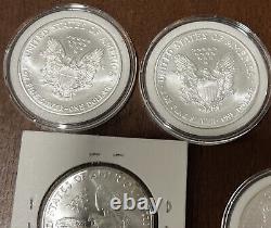 Lot Of 10 Silver Eagles 1oz Coin (5) 2005, (2) 1987, 1989, 1990 1986 With Toning