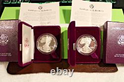 Lot Of (2) 1st Year 1986 Ogp Proof & Pristine Silver American Eagle'sflawless