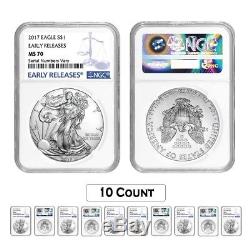 Lot of 10 2017 1 oz Silver American Eagle $1 Coin NGC MS 70 Early Releases