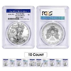 Lot of 10 2018 (W) 1 oz Silver American Eagle $1 Coin PCGS MS 69 FS West Point