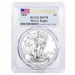 Lot of 10 2020 1 oz Silver American Eagle $1 Coin PCGS MS 70 FS (Flag Label)