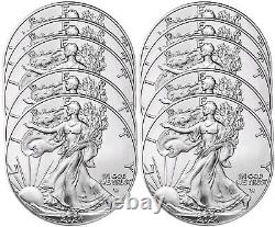 Lot of 10 2024 $1 American Silver Eagle 1 oz Gem BU 10 OZS Free Eagle Tube