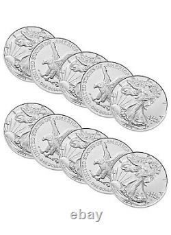 Lot of 10 Silver 2021 American Eagle 1 oz. Fine. 999 US oz Type 2 Design Coins