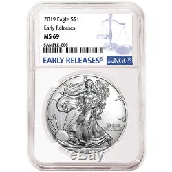 Lot of 20 2019 $1 American Silver Eagle NGC MS69 Blue ER with NGC Storage Box