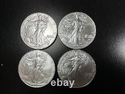 Lot of 4 American Silver Eagles Gem BU Straight from US Mint Tube