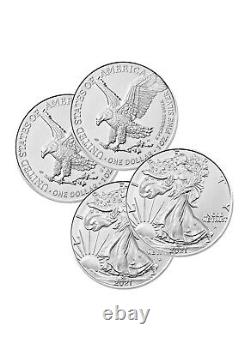 Lot of 4 Silver 2021 American Eagle 1 oz. Fine. 999 US oz Type 2 Design Coins