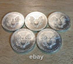 (Lot of 5) 2009 $1 American Silver Eagle 1 oz BU fresh from tube #4