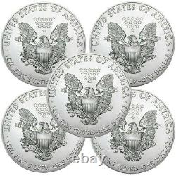 Lot of 5 2010 1 oz. 999 American Silver Eagle $1 Coins BU IN STOCK