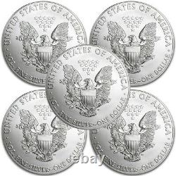 Lot of 5 2015 1 oz. 999 American Silver Eagle $1 Coins BU IN STOCK