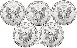 Lot of 5 2016 $1 1oz Silver American Eagle BU