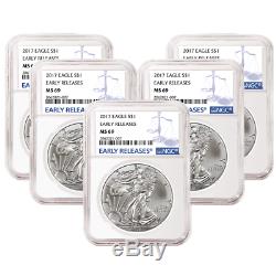 Lot of 5 2017 $1 American Silver Eagle NGC MS69 Early Releases Blue ER Label