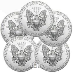 Lot of 5 2017 1 oz. 999 American Silver Eagle GEM BU $1 Coins