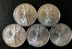 Lot of 5 2018 1 oz Silver American Eagle Coins. 999 fine BU