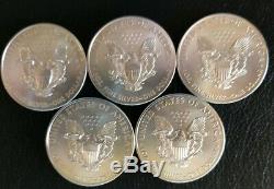 Lot of 5 2019 1 oz Silver American Eagle Coins. 999 fine BU