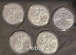 Lot of 5 2020 1oz Silver American Eagle coins BU Brilliant Uncirculated 1oz