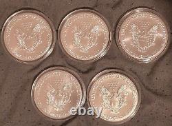 Lot of 5 2020 1oz Silver American Eagle coins BU Brilliant Uncirculated 1oz
