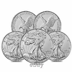 Lot of 5 2021 1 oz Silver American Eagle $1 Coin BU Type 2
