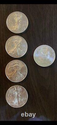 Lot of 5 2021 1oz American Silver Eagles Type 1 Brilliant Uncirculated $1 Coins