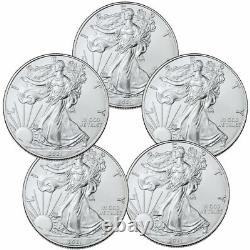 Lot of 5 2021 American Silver Eagle T-1 BU Brilliant Uncirculated Coins