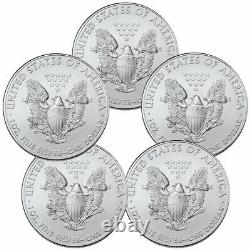 Lot of 5 2021 American Silver Eagle T-1 BU Brilliant Uncirculated Coins