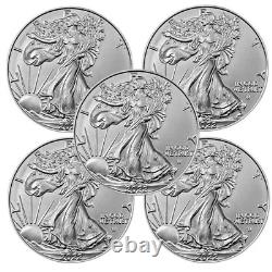 Lot of 5-2022 American Silver Eagle $1 Coin 1 oz. 999 Fine Silver BU