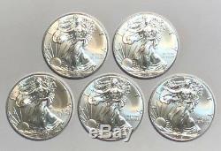 Lot of 5 Silver 2018 American Silver Eagles, 1 oz Coins. 999 Fine Silver