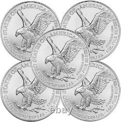 (Lots of 5) 2022 $1 American Silver Eagle 1 oz BU