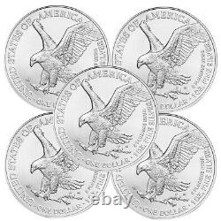 (Lots of 5) 2023 $1 American Silver Eagle 1 oz BU