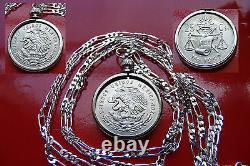 MEXICAN SILVER Eagle & Snake Coin Pendant 28.925 Sterling Silver Chain