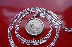 MEXICAN SILVER Eagle & Snake Coin Pendant 28.925 Sterling Silver Chain