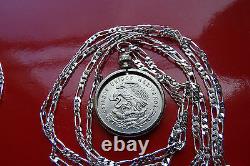 MEXICAN SILVER Eagle & Snake Coin Pendant 28.925 Sterling Silver Chain