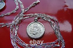 MEXICAN SILVER Eagle & Snake Coin Pendant 28.925 Sterling Silver Chain