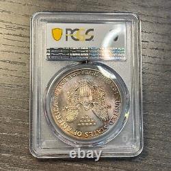 MS67 1987 $1 ASE Silver Eagle Dollar, PCGS Trueview- Nicely Rainbow Toned