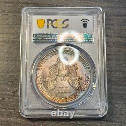MS67 1987 $1 ASE Silver Eagle Dollar, PCGS Trueview- Nicely Rainbow Toned