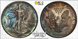 MS67 1987 $1 ASE Silver Eagle Dollar, PCGS Trueview- Nicely Rainbow Toned