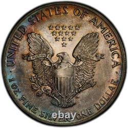 MS67 1987 $1 ASE Silver Eagle Dollar, PCGS Trueview- Nicely Rainbow Toned