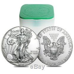 Monster Box of 500 2020 1 oz Silver American Eagle $1 Coin BU 25 Roll, Tube of