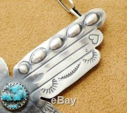 Native American Stamp Sterling Silver Turquoise Thunderbird Eagle Chain Necklace