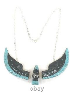 Native American Sterling Silver Handmade Turquoise Navajo Eagle Necklace