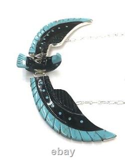 Native American Sterling Silver Handmade Turquoise Navajo Eagle Necklace