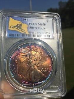 PCGS MS70 1986 American Silver Eagle Monster Toning